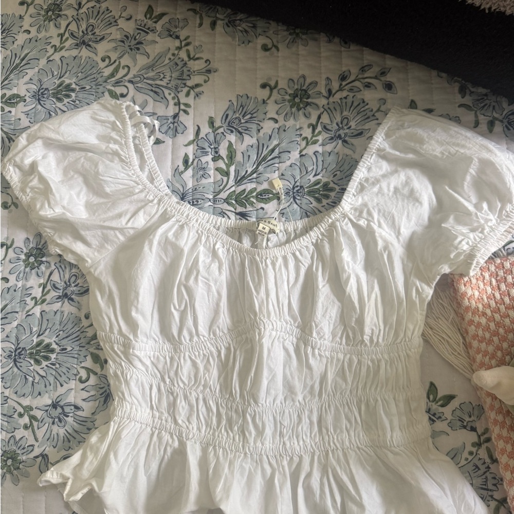 White Smocked Ruffled Blouse
